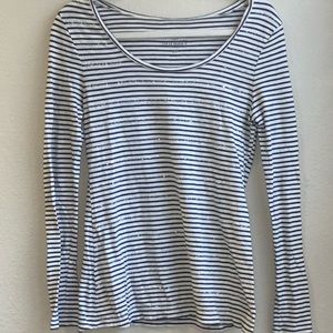 4/$20🛍 Gray Stripe Boat Neck Sequin Detail Long Sleeve Tee